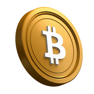 Bitcoin (BTC) coin angled within the hero section design